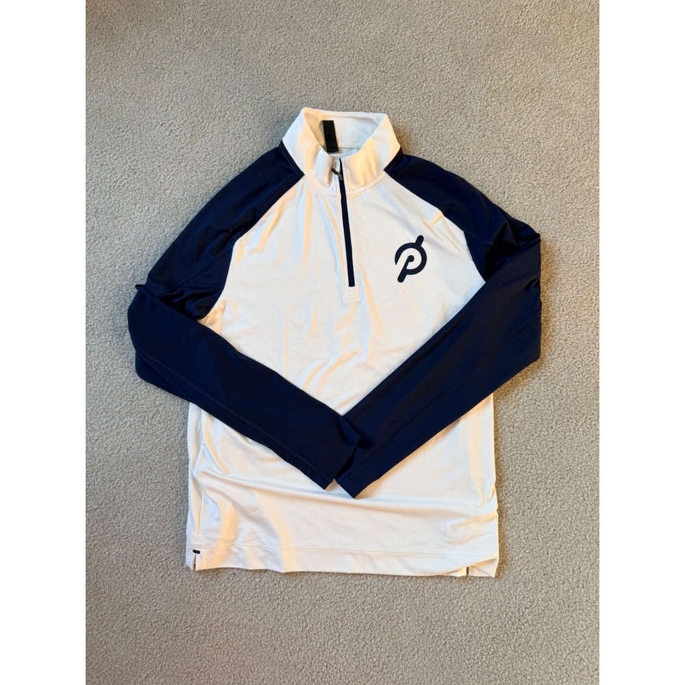 Rhone x Peloton Men's M Quarter Zip Pullover White Navy W/Thumbholes Performance